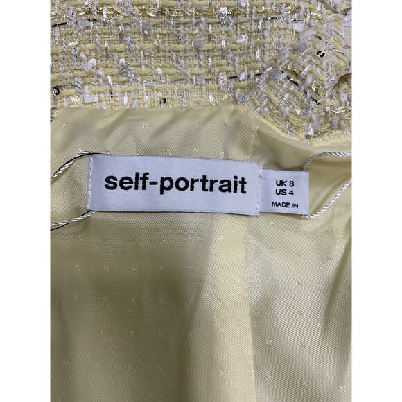Self-Portrait Embellished Yellow Polyester Cutout Metallic Tweed Mini Dress - Picture 4 of 5